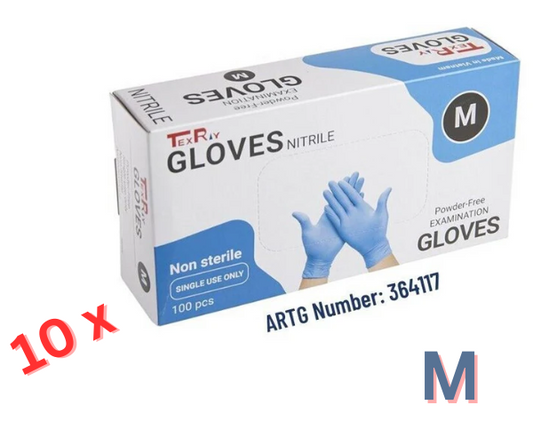 10 Boxes of Texray Blue Nitrile Powder Free Disposable Gloves - Medium & Large