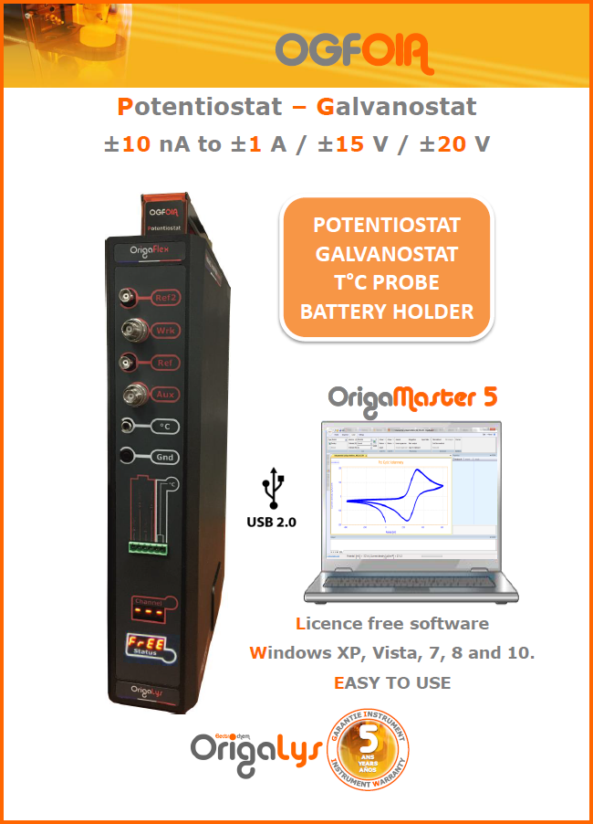 Origalys OGF⁺01A + OGF⁺DRV | Potentiostat/Galvanostat with EIS, ZRA & Drive | Complete Electrochemical Testing Pack