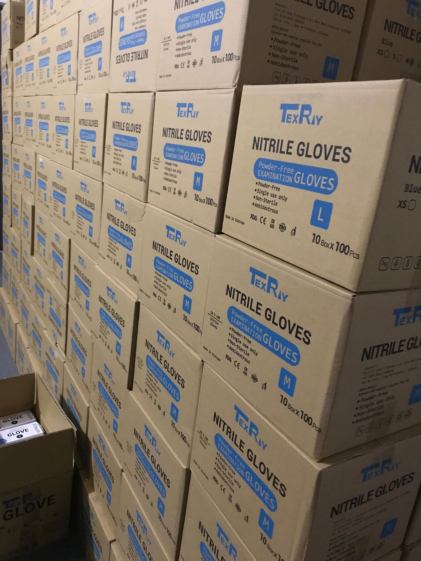 10 Boxes of Texray Blue Nitrile Powder Free Disposable Gloves - Medium & Large