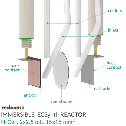 IMMERSIBLE ELECTROSYNTHESIS REACTOR, H-CELL, 2X1.5 ML, 15X15 MM2