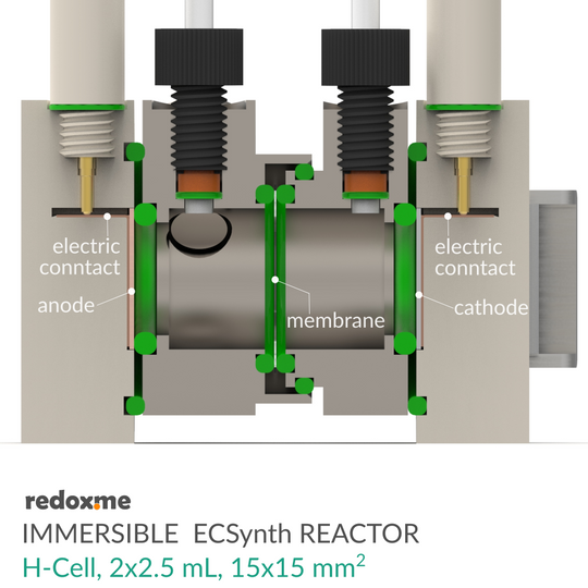 IMMERSIBLE ELECTROSYNTHESIS REACTOR, H-CELL, 2X1.5 ML, 15X15 MM2