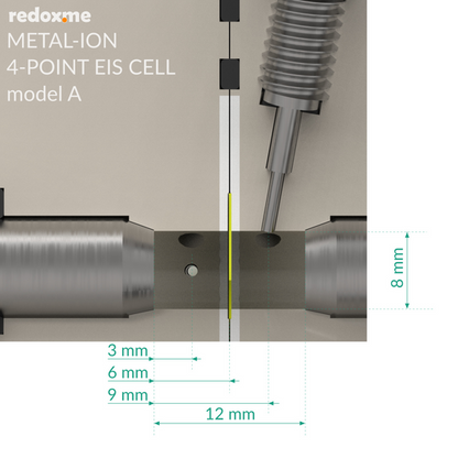 METAL-ION 4-POINT ELECTROCHEMICAL IMPEDANCE SPECTROSCOPY CELL, MODEL A