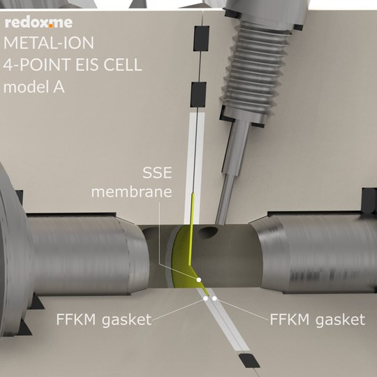 METAL-ION 4-POINT ELECTROCHEMICAL IMPEDANCE SPECTROSCOPY CELL, MODEL A